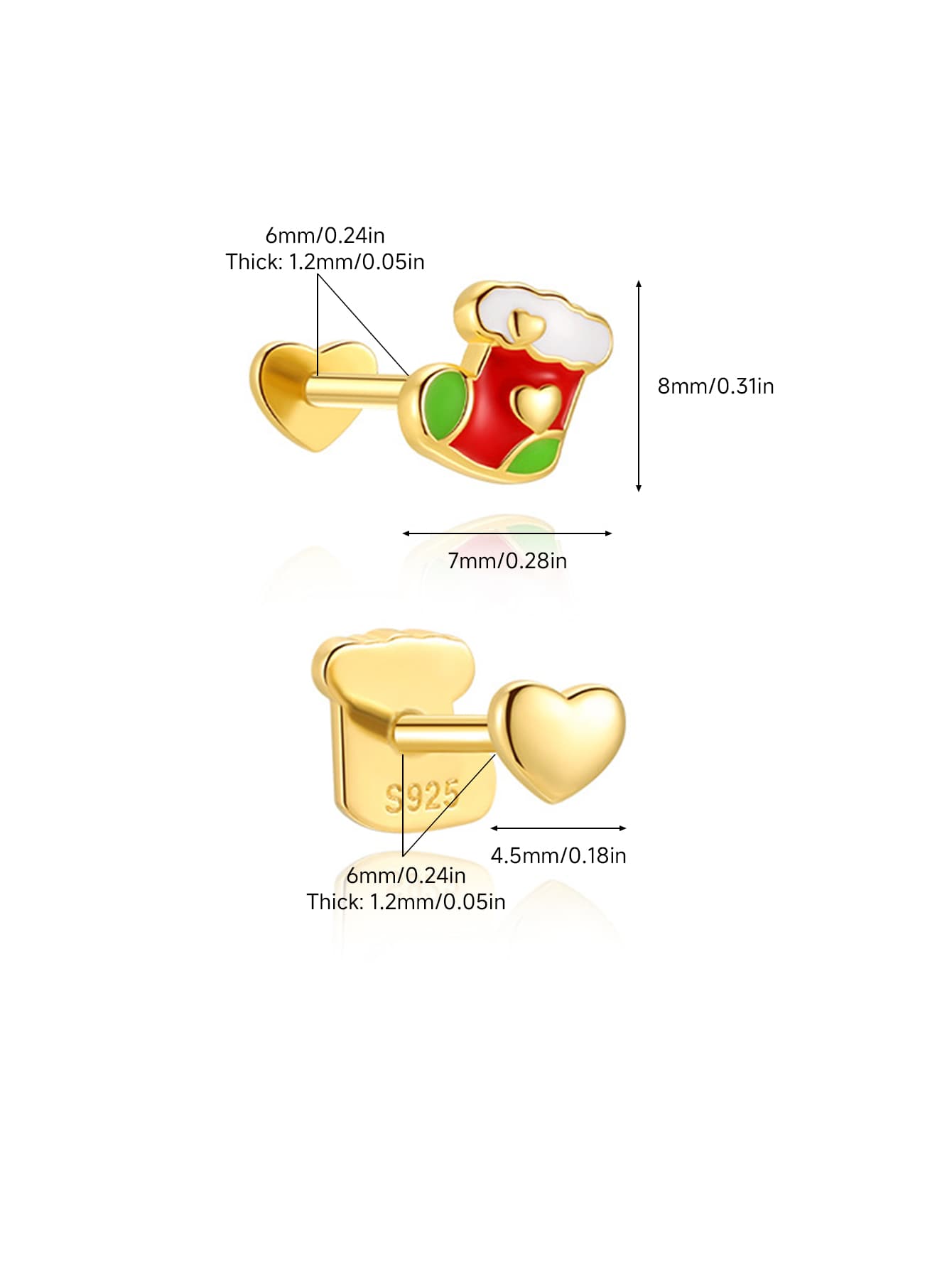 925 Sterling Silver Christmas Tree Hat Stocking Screw Piercing Studs Series