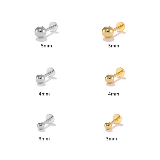 925 Sterling Silver Classic Plain Multiple sizes Ball Flat Back Stud