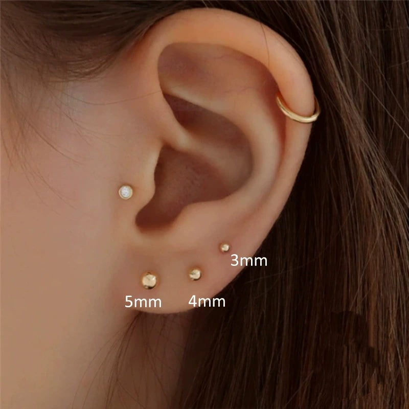 925 Sterling Silver Classic Plain Multiple sizes Ball Flat Back Stud