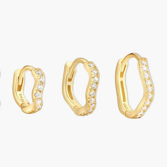 925 Sterling Silver Classic Wave Crystal Paved Huggies