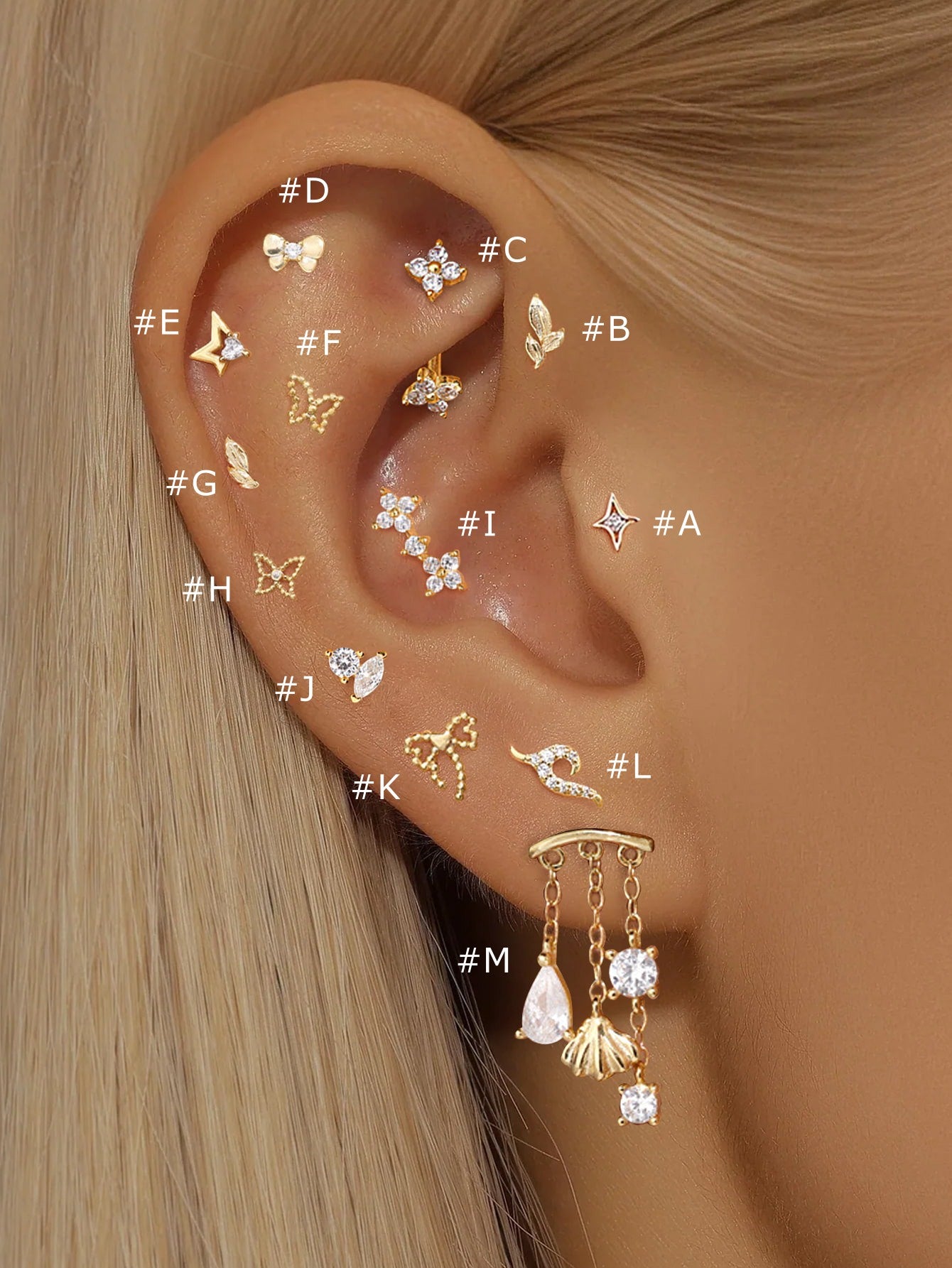 925 Sterling Silver Dainty CZ Butterfly Star Ear Stack