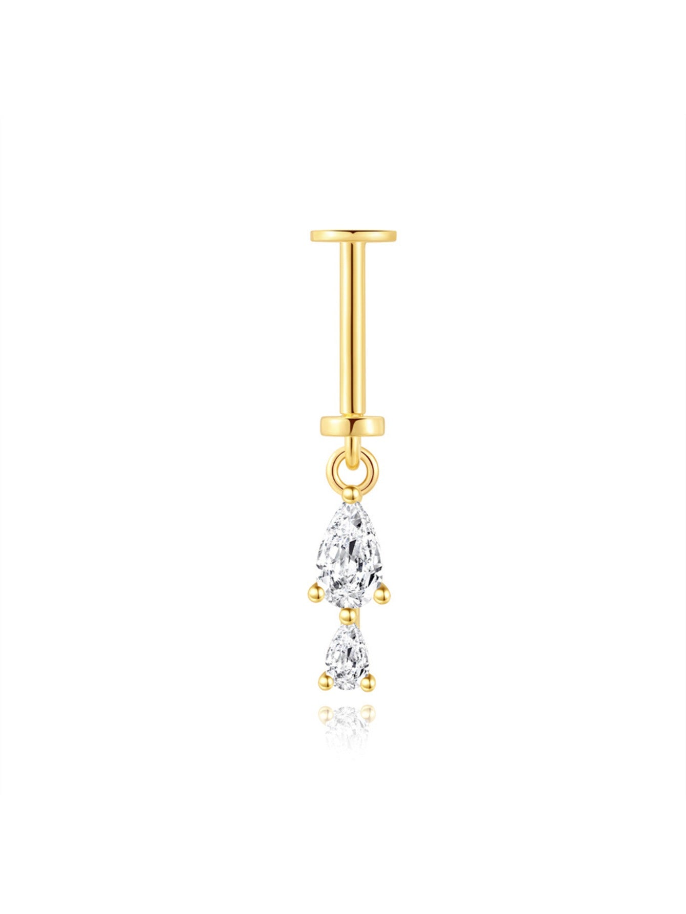 925 Sterling Silver Double CZ Drop Two-Way Wearable Vertical Helix Earring