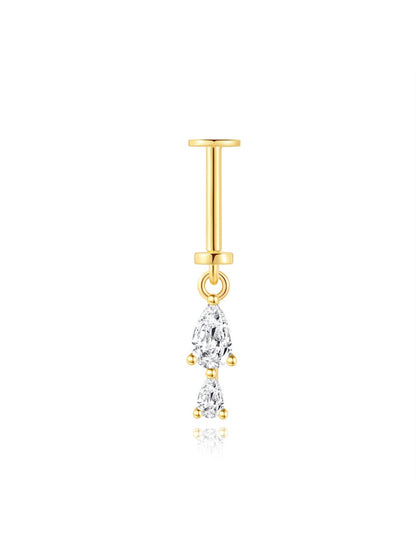 925 Sterling Silver Double CZ Drop Two-Way Wearable Vertical Helix Earring
