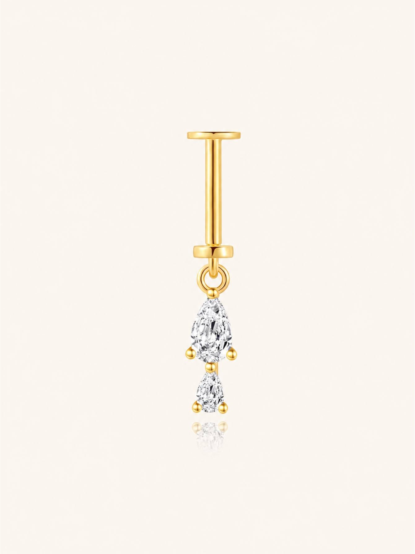 925 Sterling Silver Double CZ Drop Two-Way Wearable Vertical Helix Earring