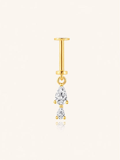 925 Sterling Silver Double CZ Drop Two-Way Wearable Vertical Helix Earring