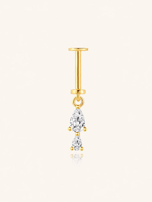 925 Sterling Silver Double CZ Drop Two-Way Wearable Vertical Helix Earring