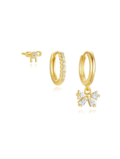 925 Sterling Silver Elegant Bow Charm 3-Piece Earring Set