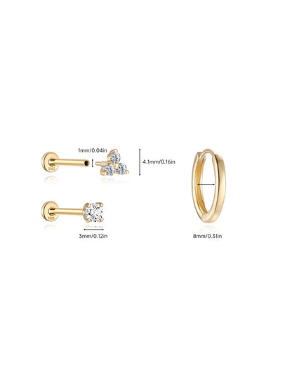 925 Sterling Silver Elegant Minimalist Flatback Piercing Set