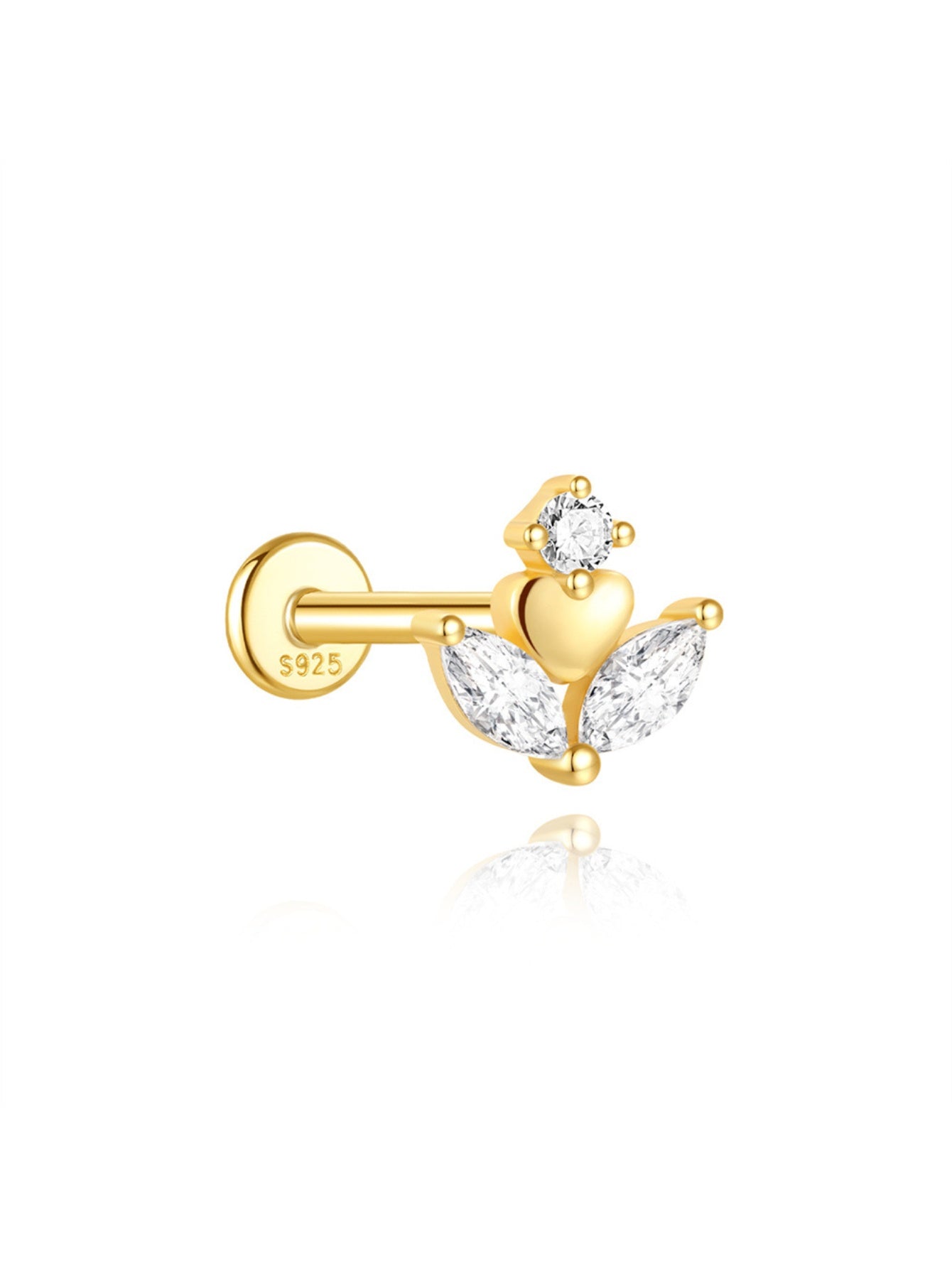 925 Sterling Silver Eternal Love Dainty Heart Marquise Crystal Flat Back Stud