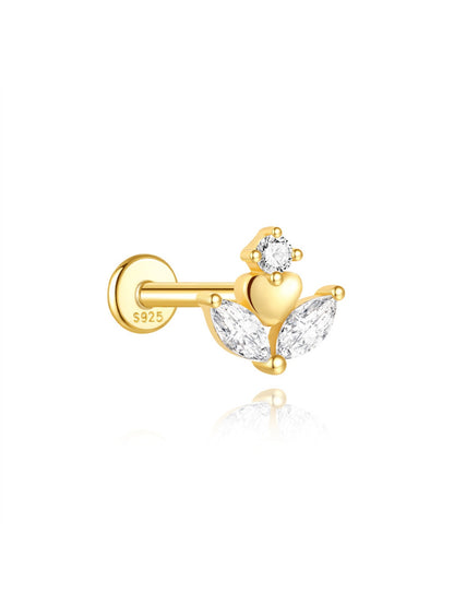 925 Sterling Silver Eternal Love Dainty Heart Marquise Crystal Flat Back Stud