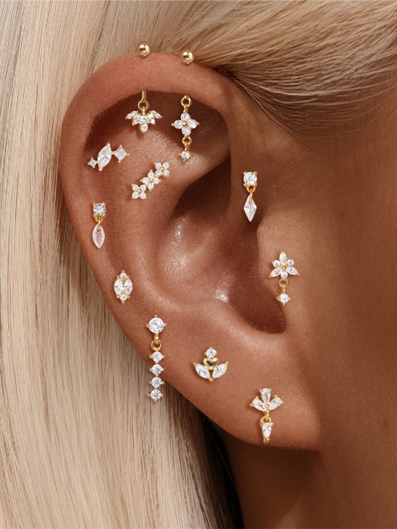 925 Sterling Silver Eternal Love Dainty Heart Marquise Crystal Flat Back Stud