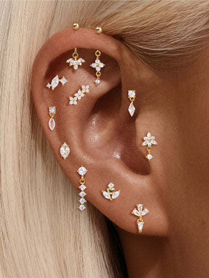 925 Sterling Silver Eternal Love Dainty Heart Marquise Crystal Flat Back Stud