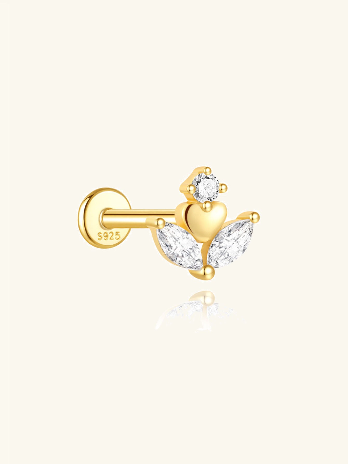 925 Sterling Silver Eternal Love Dainty Heart Marquise Crystal Flat Back Stud