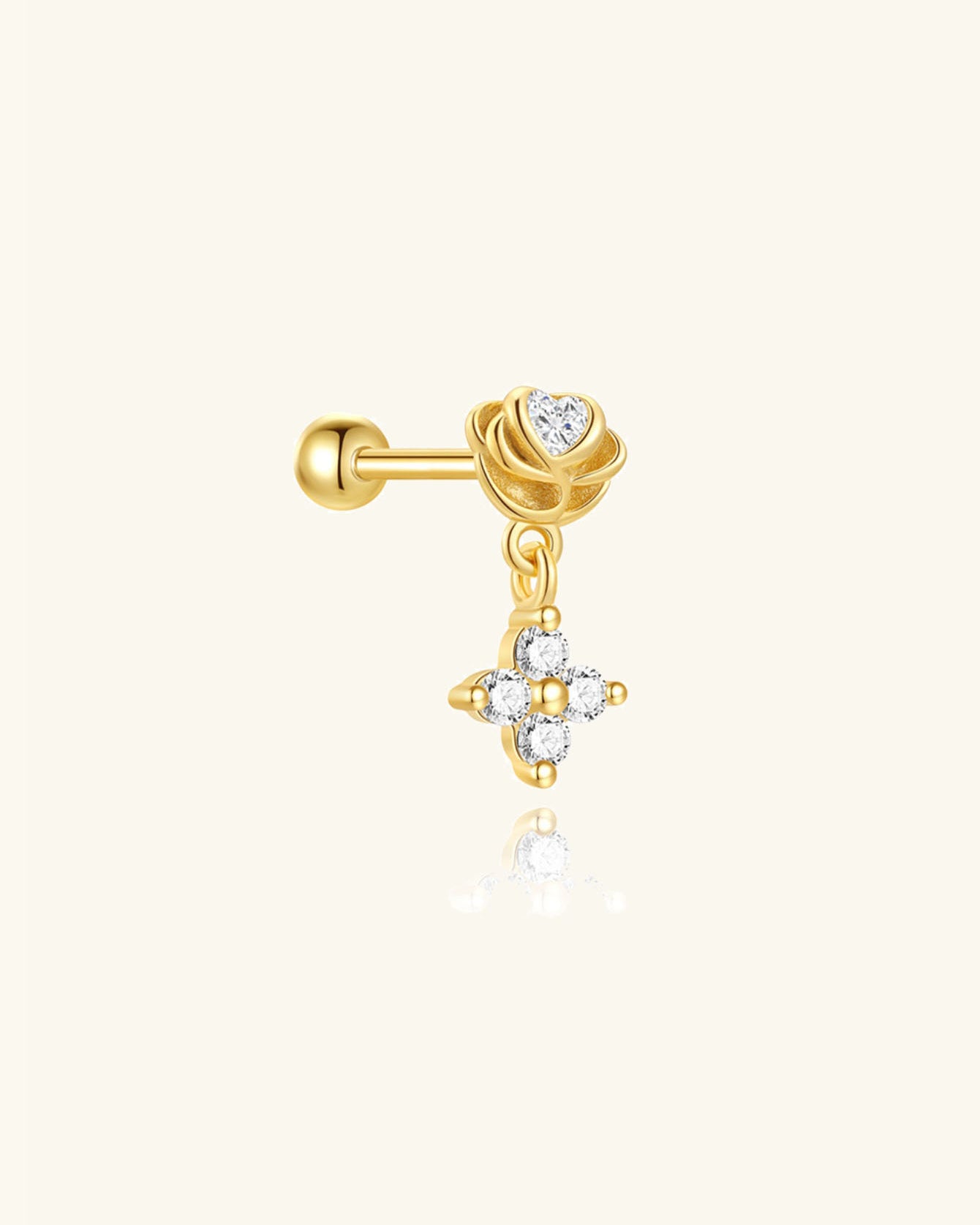 925 Sterling Silver Eternal Love Dainty Rose & Heart Dangle Stud Earring