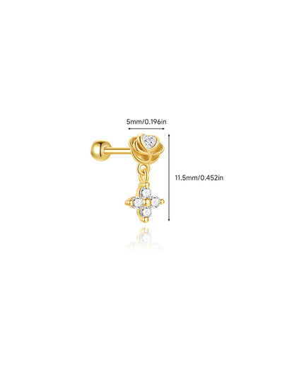 925 Sterling Silver Eternal Love Dainty Rose & Heart Dangle Stud Earring