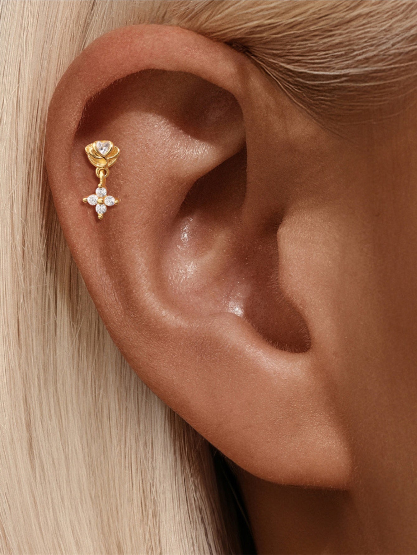 925 Sterling Silver Eternal Love Dainty Rose & Heart Dangle Stud Earring