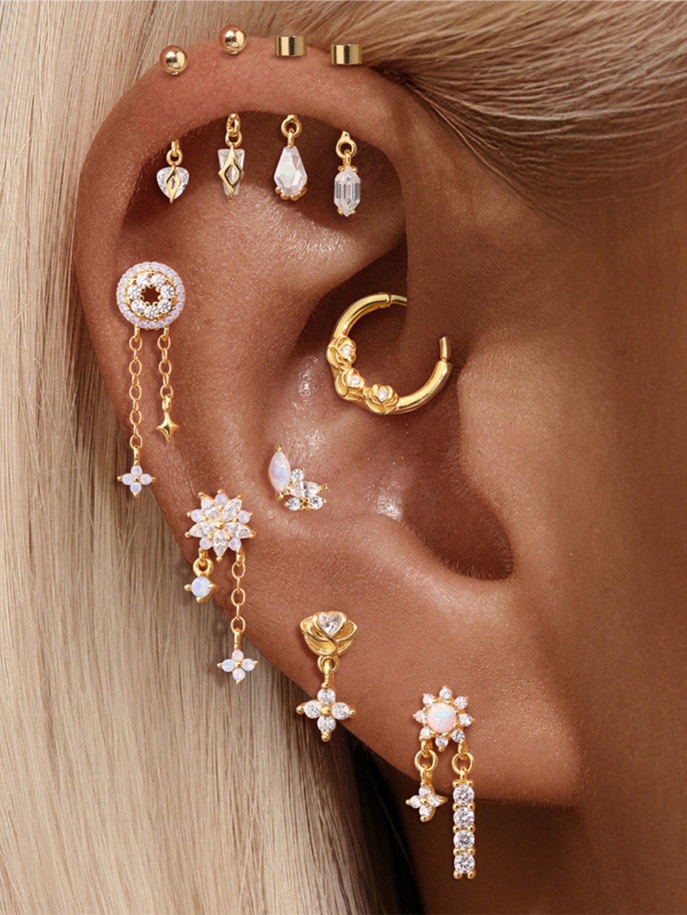 925 Sterling Silver Eternal Love Dainty Rose & Heart Dangle Stud Earring