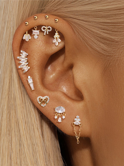 925 Sterling Silver Eternal Love Heart & Bow Piercing Stud