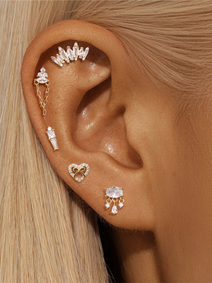 925 Sterling Silver Eternal Love Heart & Bow Piercing Stud