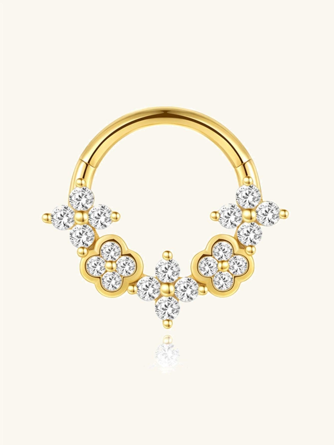 925 Sterling Silver Floral CZ Clicker Ring for Daith & Septum