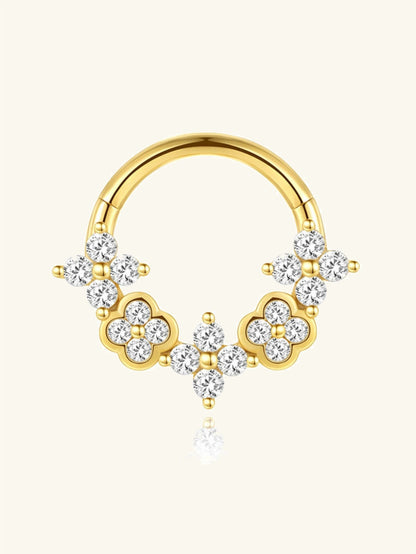 925 Sterling Silver Floral CZ Clicker Ring for Daith & Septum