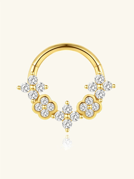 925 Sterling Silver Floral CZ Clicker Ring for Daith & Septum