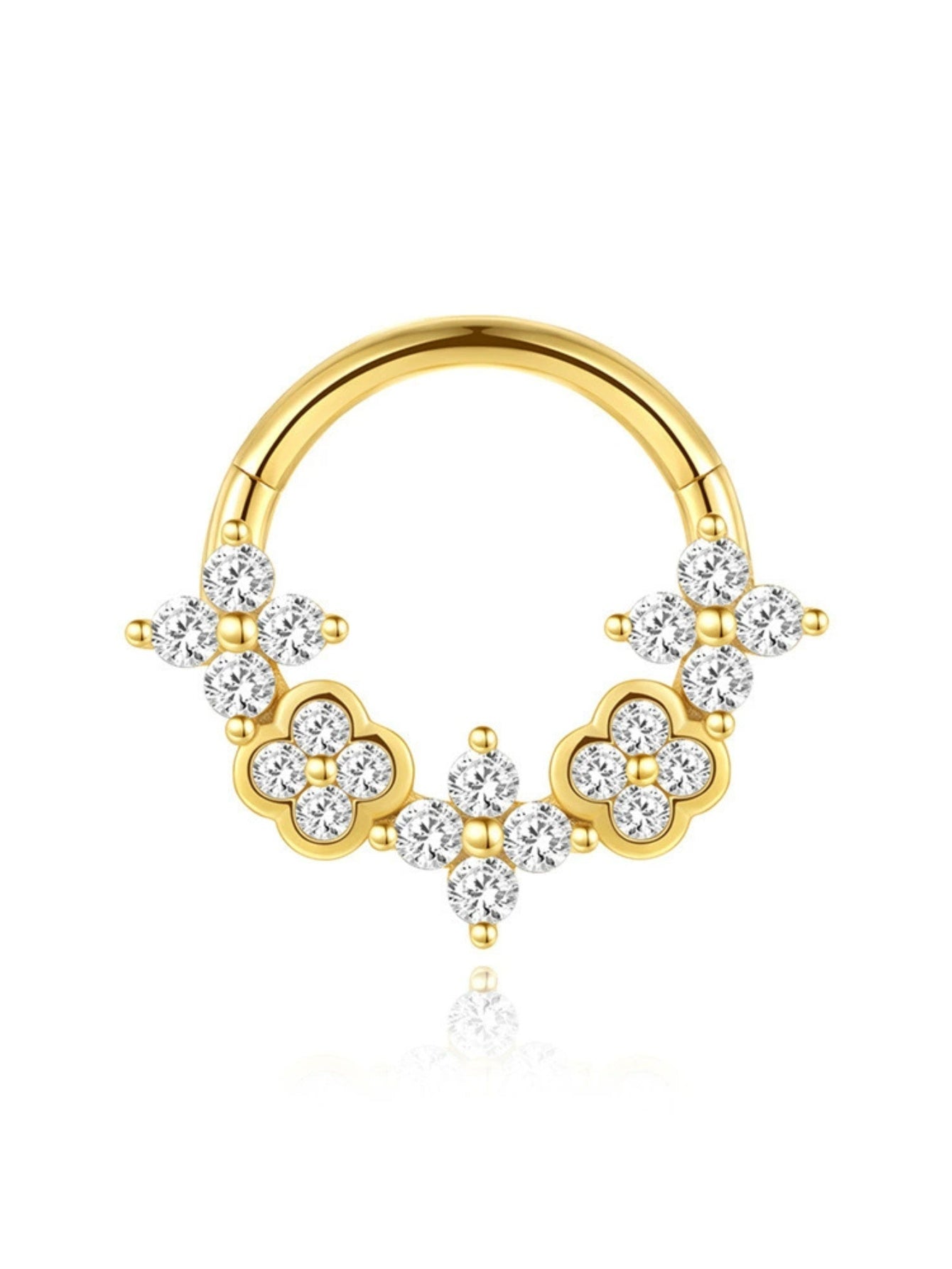 925 Sterling Silver Floral CZ Clicker Ring for Daith & Septum