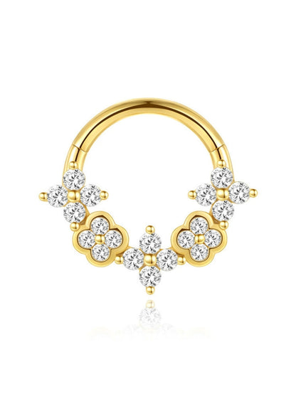 925 Sterling Silver Floral CZ Clicker Ring for Daith & Septum
