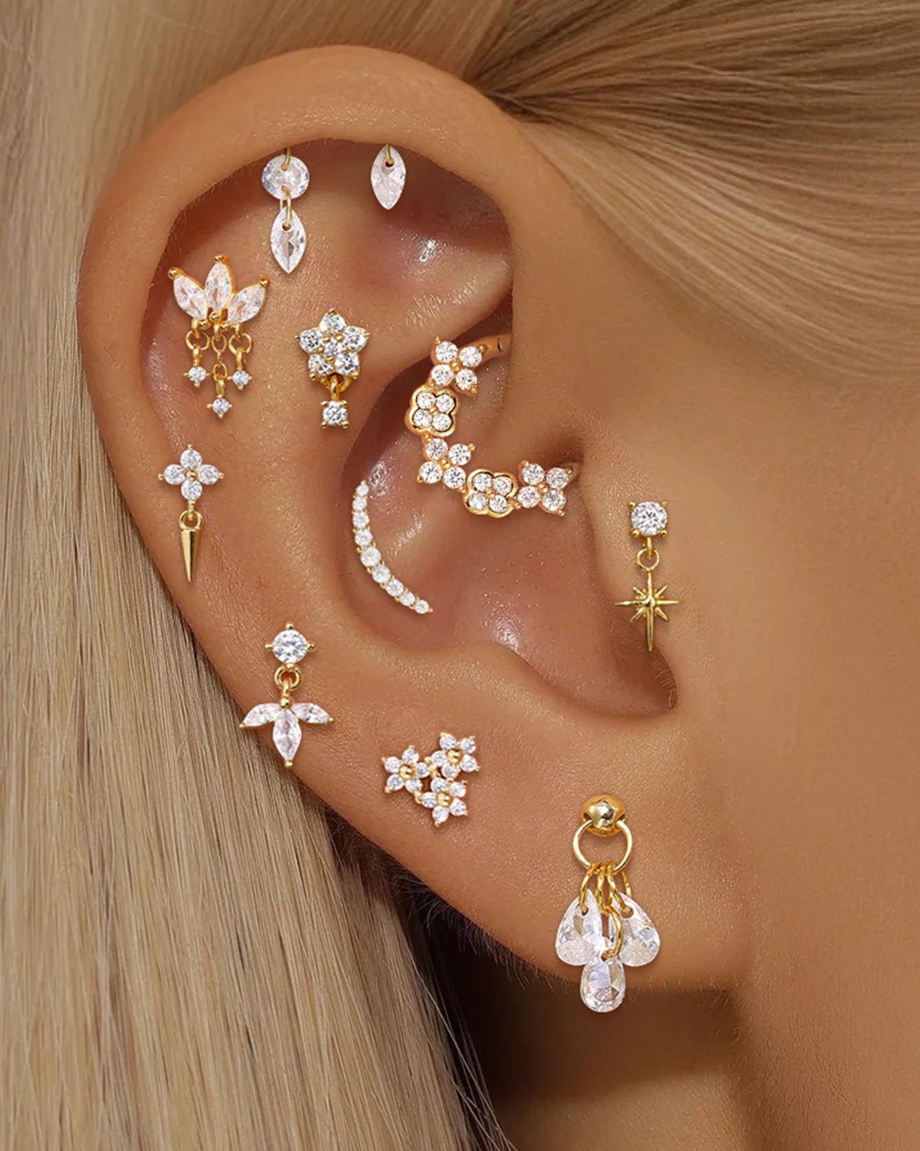 925 Sterling Silver Floral CZ Clicker Ring for Daith & Septum