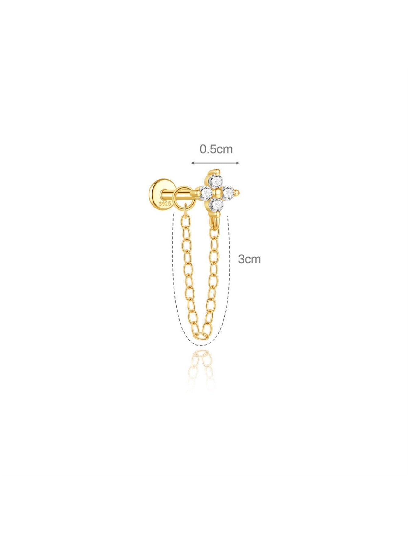 925 Sterling Silver Floral Chain Flat Back Stud