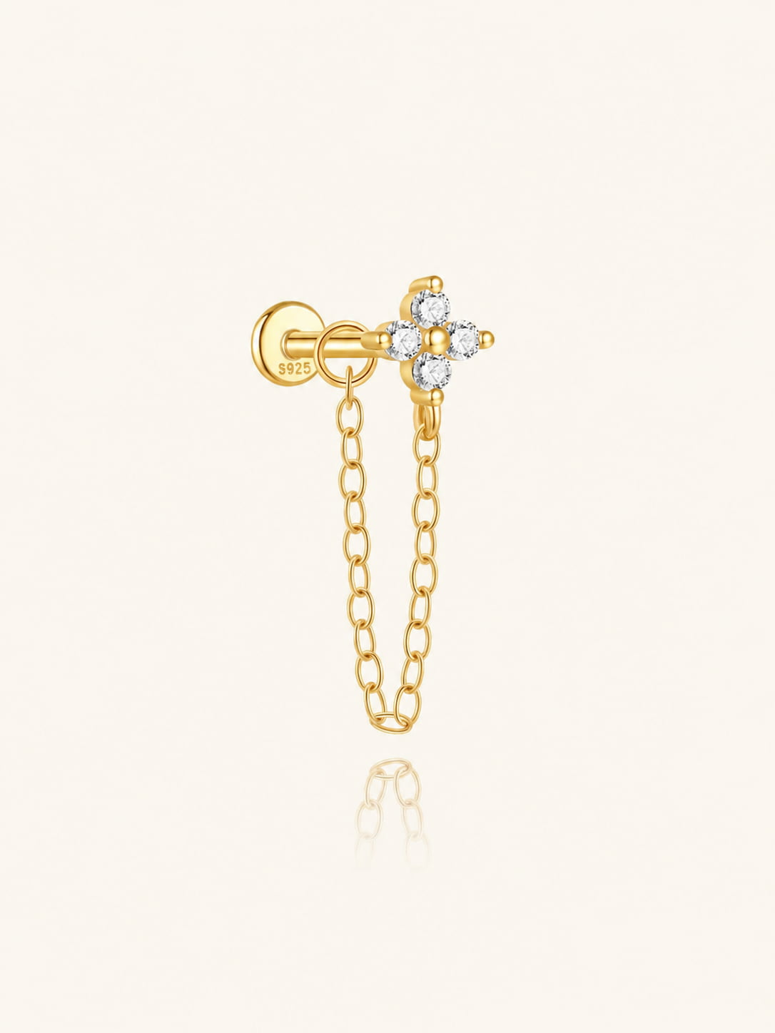 925 Sterling Silver Floral Chain Flat Back Stud