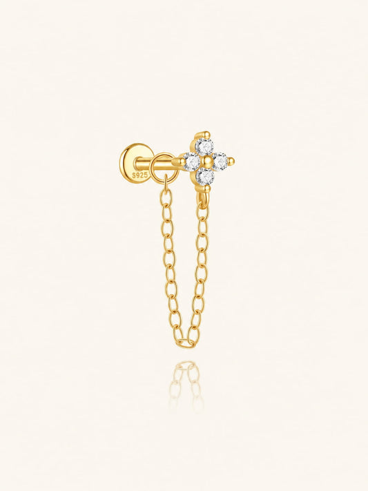 925 Sterling Silver Floral Chain Flat Back Stud
