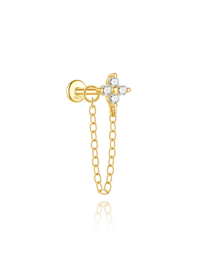925 Sterling Silver Floral Chain Flat Back Stud