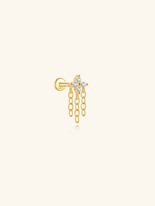 925 Sterling Silver Floral Chain Tassel Flat Back Stud