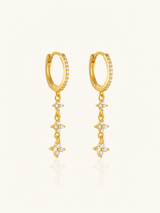 925 Sterling Silver Floral Drop Hoop Earrings