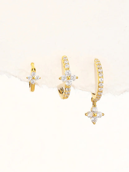 925 Sterling Silver Floral Zircon Earring Set