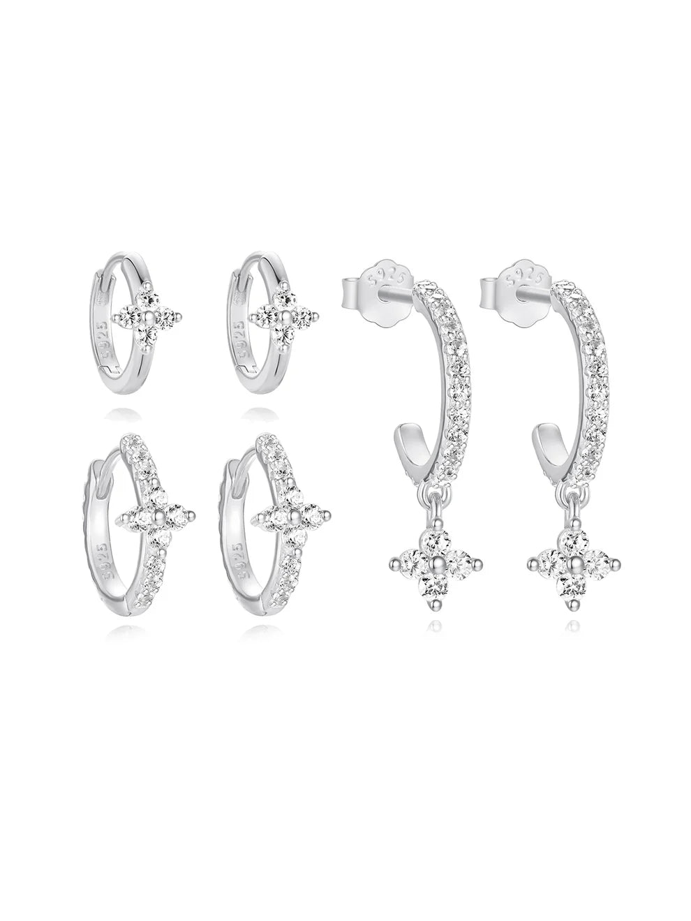 925 Sterling Silver Floral Zircon Earring Set