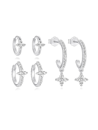 925 Sterling Silver Floral Zircon Earring Set