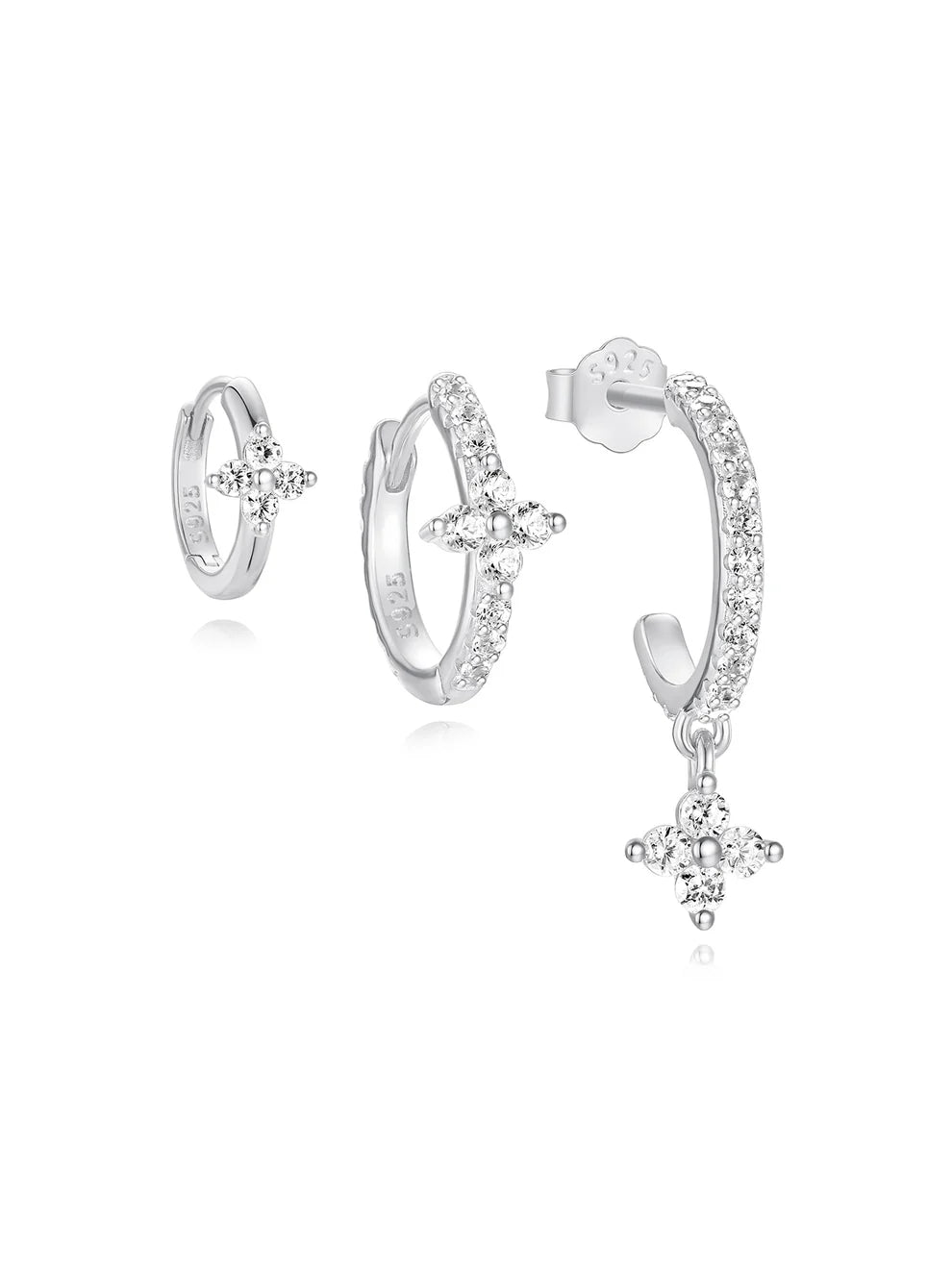 925 Sterling Silver Floral Zircon Earring Set