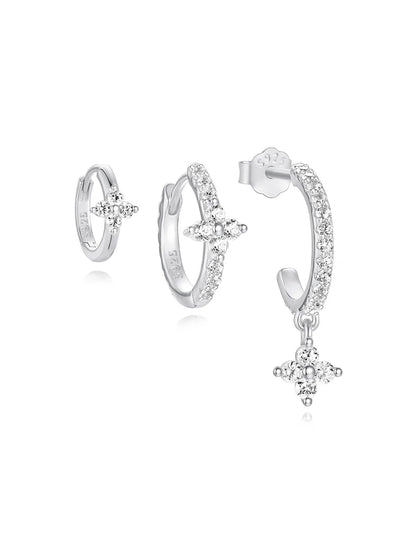 925 Sterling Silver Floral Zircon Earring Set