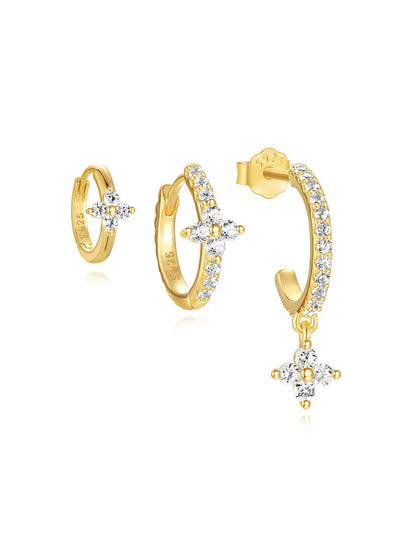 925 Sterling Silver Floral Zircon Earring Set