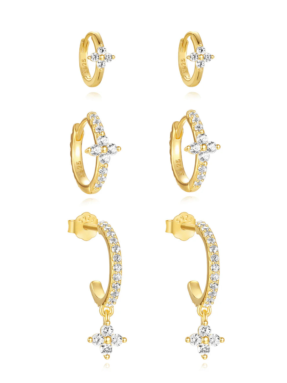 925 Sterling Silver Floral Zircon Earring Set