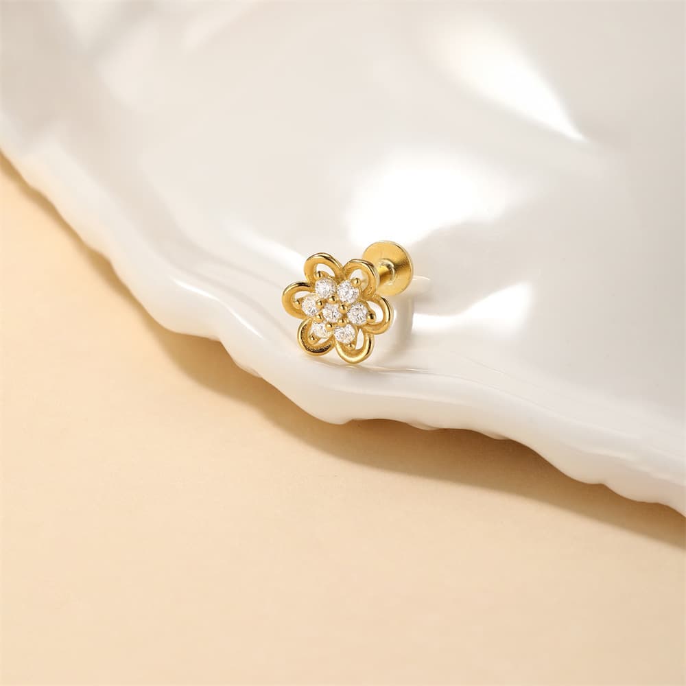 925 Sterling Silver Flower Piercing Studs