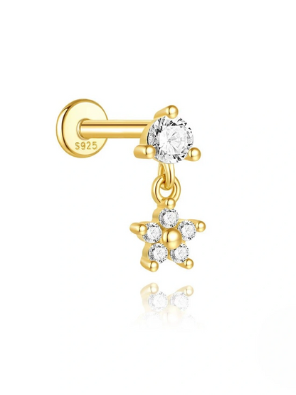 925 Sterling Silver Butterfly Flower Star Piercing Studs