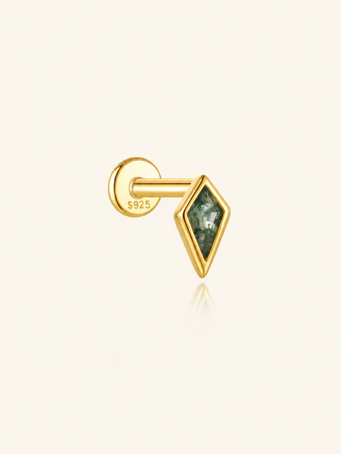 925 Sterling Silver Moss Agate Geometric Flat Back Stud