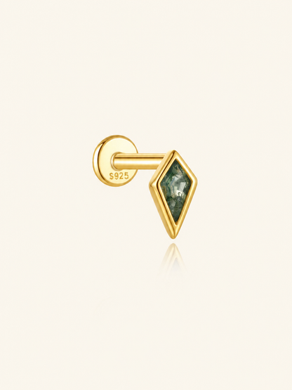925 Sterling Silver Moss Agate Geometric Flat Back Stud