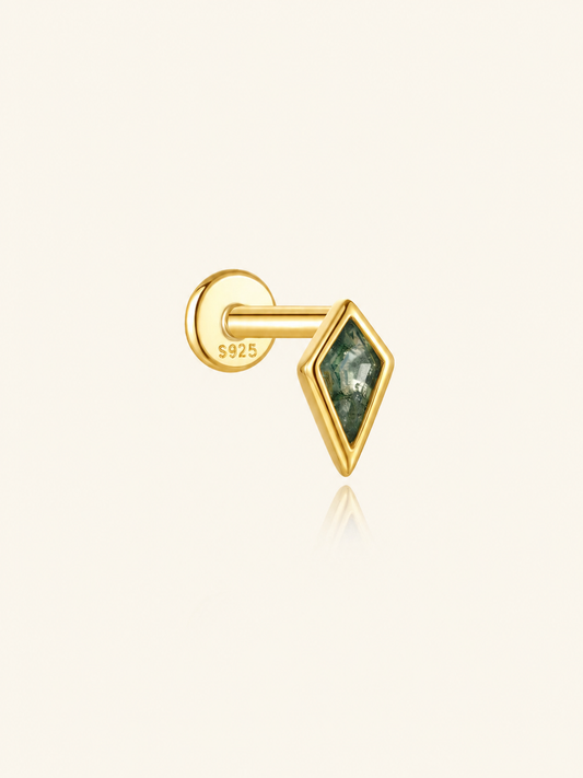 925 Sterling Silver Moss Agate Geometric Flat Back Stud