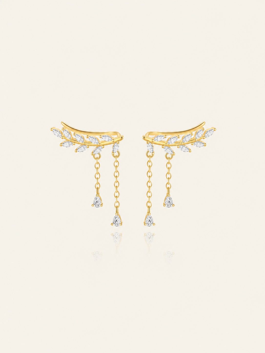 925 Sterling Silver Leaf Chain Drop Ear Climber Earrings