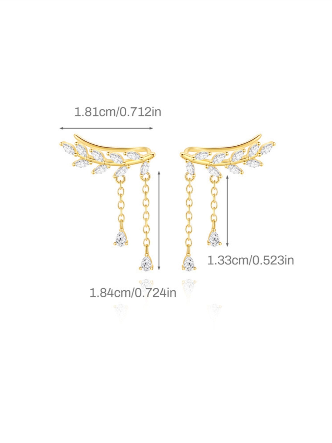 925 Sterling Silver Leaf Chain Drop Ear Climber Earrings