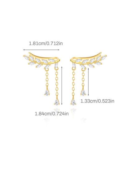 925 Sterling Silver Leaf Chain Drop Ear Climber Earrings